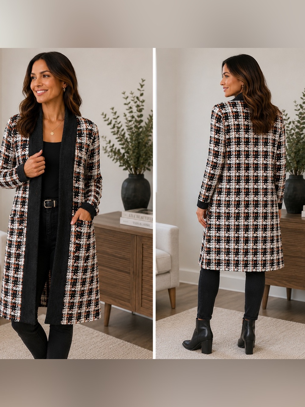 Christian Siriano New York Plaid Longline Open-Front Cardigan – Size Medium - Picture 3 of 5